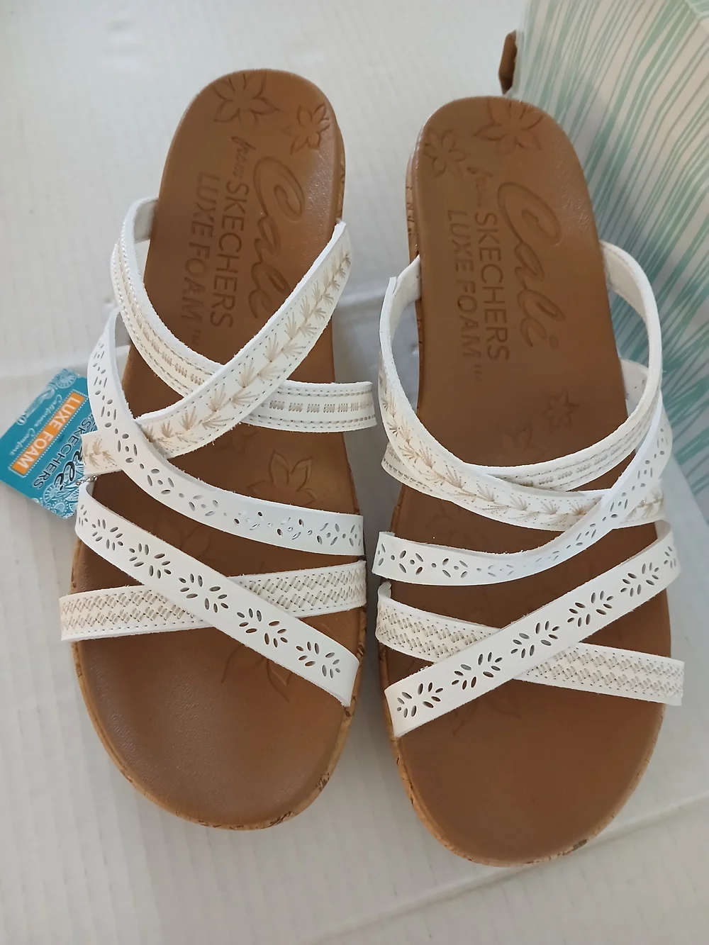 Cali From Skechers Women’s White Cork Wedge Sandals Size 9 $30